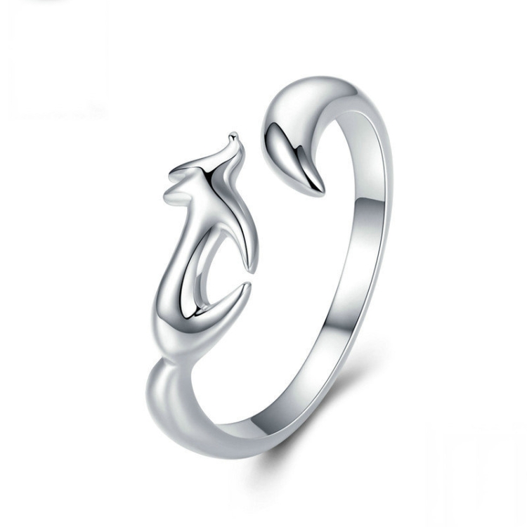 

S925 Sterling Silver Ring Little Fox Open Zircon Ring
