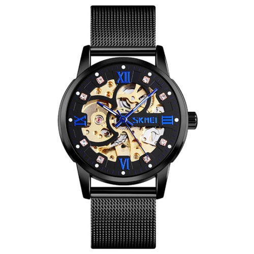 

SKMEI 9199 Men Automatic Mechanical Watch Mesh Belt Gear Skeleton Watch(Black)