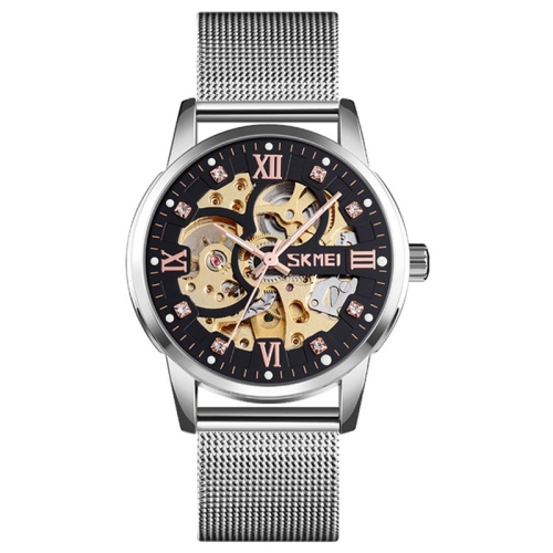 

SKMEI 9199 Men Automatic Mechanical Watch Mesh Belt Gear Skeleton Watch(Silver)