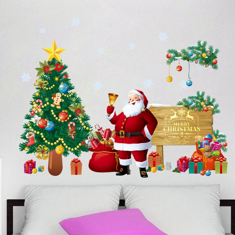 

3 PCS Christmas Tree Santa Claus Wall Sticker Living Room Bedroom Background Removable Mural