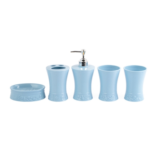 

5 PCS / Set Home Couples Drop-resistant Double Cup Toothbrush Cup Lotion Bottle Soap Box Bathroom Wash Set(Blue)