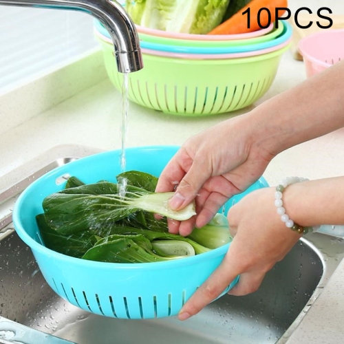 

10 PCS Round Hollow Plastic Drain Basket Kitchen Fruit and Vegetable Storage Basket, Size:S(Blue)