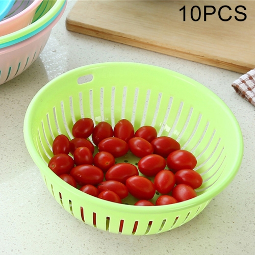 

10 PCS Round Hollow Plastic Drain Basket Kitchen Fruit and Vegetable Storage Basket, Size:M(Green)