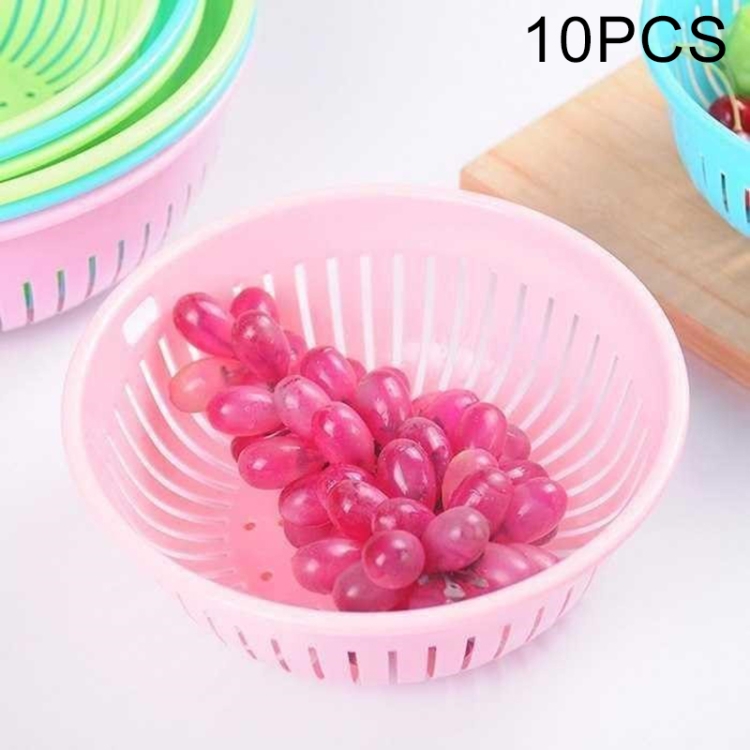 

10 PCS Round Hollow Plastic Drain Basket Kitchen Fruit and Vegetable Storage Basket, Size:L(Pink)