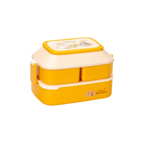 

Cute Rabbit Double Layer Plastic Lunch Box Large Capacity Portable Lunch Box, Style: Small Yellow