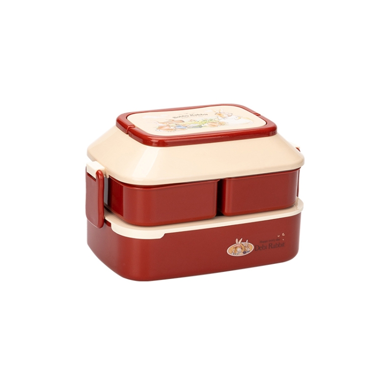 

Cute Rabbit Double Layer Plastic Lunch Box Large Capacity Portable Lunch Box, Style: Large Red