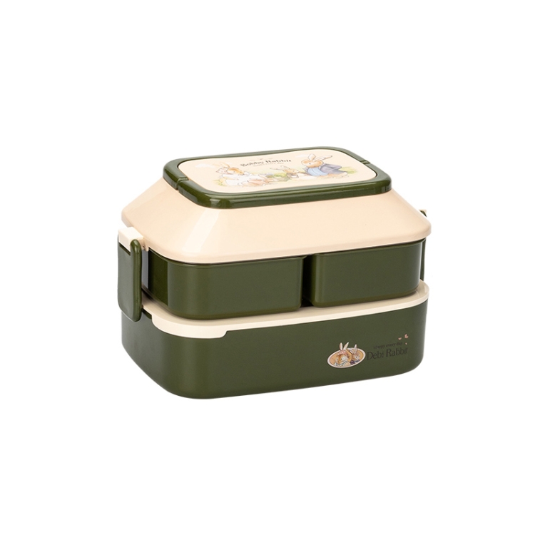

Cute Rabbit Double Layer Plastic Lunch Box Large Capacity Portable Lunch Box, Style: Large Green