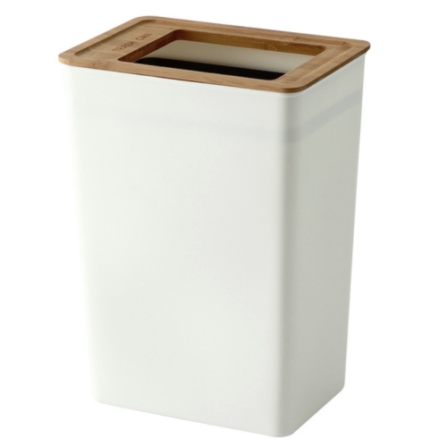

Bamboo Cover Trash Can Household Living Room Kitchen Paper Basket, Capacity:7.5L(White)