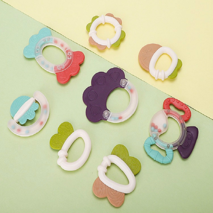 

Baby Cartoon Shape Silicone Rattle Molar Stick Set, Style:8 pieces