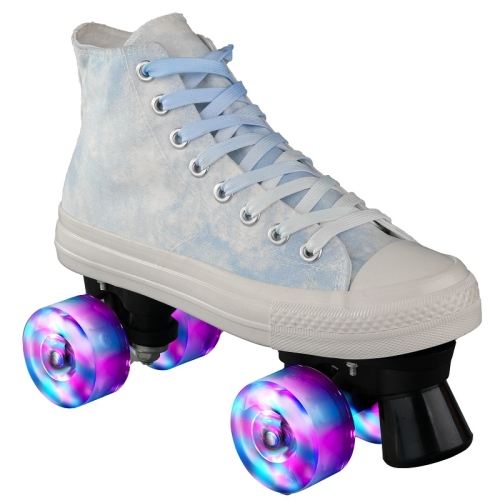 

Flash Roller Skates Four-Wheel Double-Row Canvas Roller Skates, Size:35(Blue White)