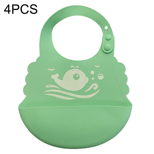 

4 PCS Baby silicone bib baby saliva towel meal pocket cartoon bib(Green Whale)