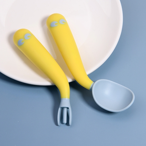 

Baby Learning To Eat Bending Training Elbow Twisting Spoon Fork(Yellow)