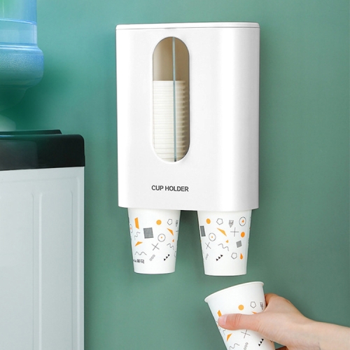 

Household Punch-free Wall-mounted Disposable Paper Cup Taker Automatic Water Cup Holder Dispenser(Binocular White)