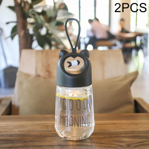 

2 PCS Creative Cartoon Summer Children Cute Plastic Cup Water Cup Portable Anti-fall Student Personality Handle Casual Cup(Black)