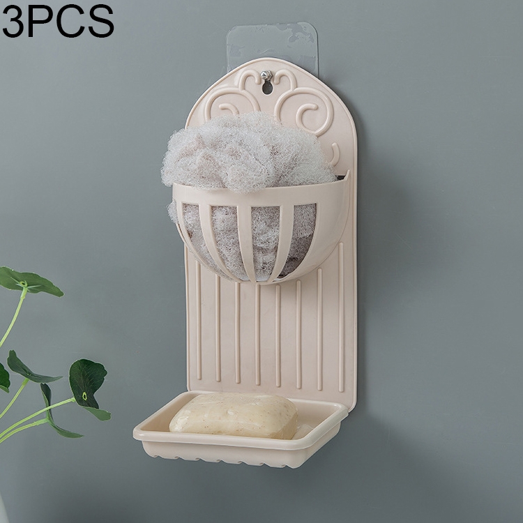 

3 PCS Double-layer Bathroom Shelf Wall Paste Soap Box Drain Rack(Light Pink)