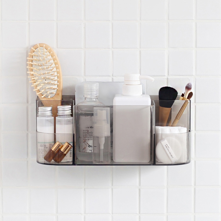 

Bathroom Wall-mounted Rack Punch-free Seamless Suction wall Toiletries Storage Rack, Color:U7510A Crystal Grey