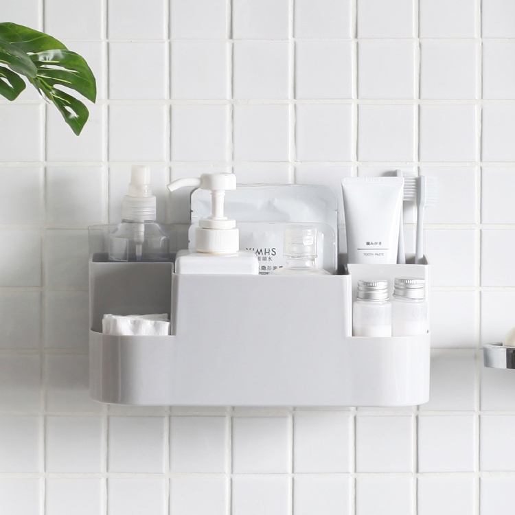 

Bathroom Wall-mounted Rack Punch-free Seamless Suction wall Toiletries Storage Rack, Color:U7510B Off-white