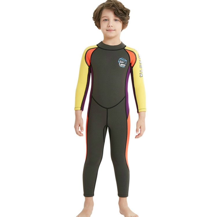 

DIVE&SAIL WS-18816 Children Diving Suit One-piece Long-sleeved Swimsuit Sunscreen Hot Spring Surfing Suit, Size:XL(Army Green Yellow Sleeves)