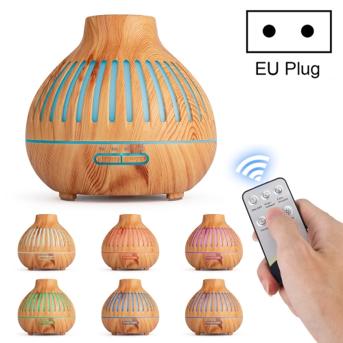 

400ml Wood Grain Stripes Air Humidifier Aroma Essential Oil Diffuser 7 Color LED Lights Air Purifier with Remote Control, Power Plug:EU Plug(Light Wood Grain)