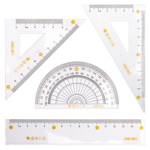 

5 PCS Deli 71950 Student Exam Ruler Four-piece Set Containing Ruler Triangle Protractor