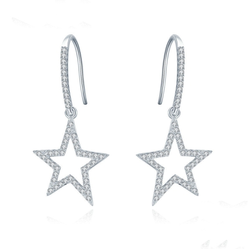 

S925 Sterling Silver Shiny Star Earrings Ladies Sterling Silver Inlaid Zircon Jewelry