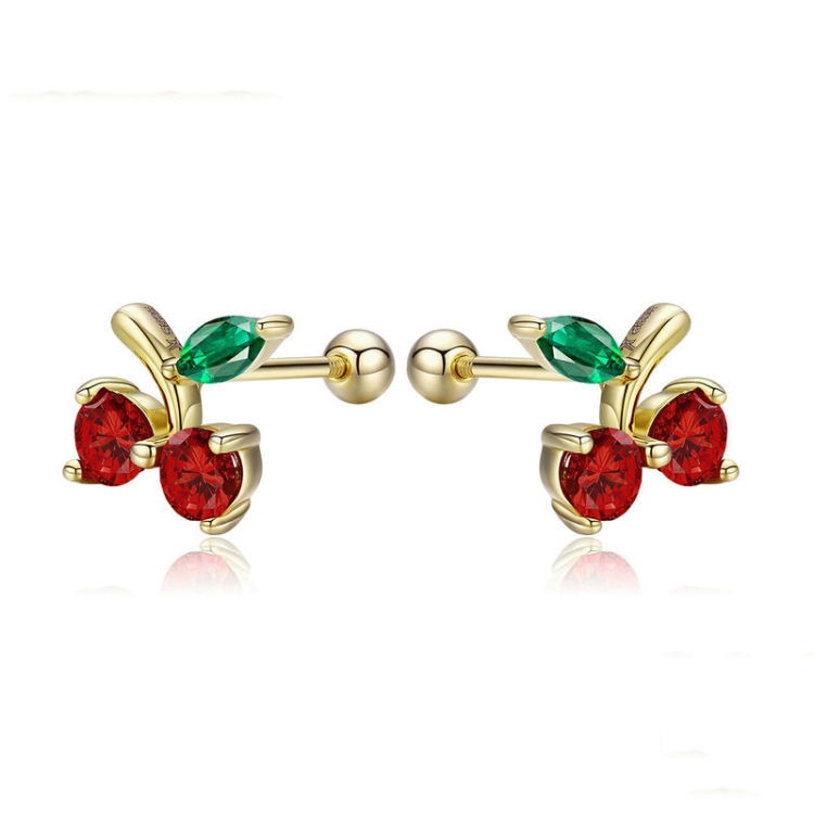 

S925 Sterling Silver Red Cherry Flower Exquisite Stud Earrings