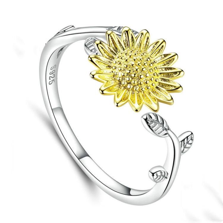 

Golden Sunflower Ring Platinum Plated S925 Sterling Silver Girls Silver Ring