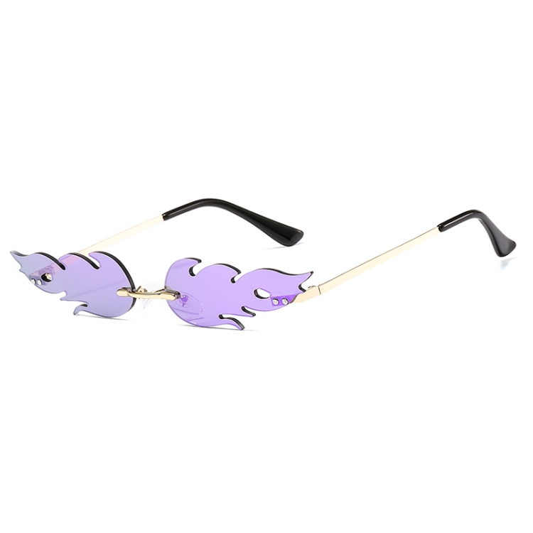 

Flame Sunglasses Metal Frameless Street Fashion Sun Glasses(Gold Frame Transparent Purple Lens)