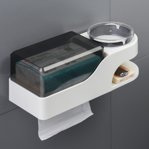 

Multifunctional Toilet Non-perforated Tissue Box Toilet Waterproof Shelf With Ashtray, Colour: White Tissue Box + Black Ashtray
