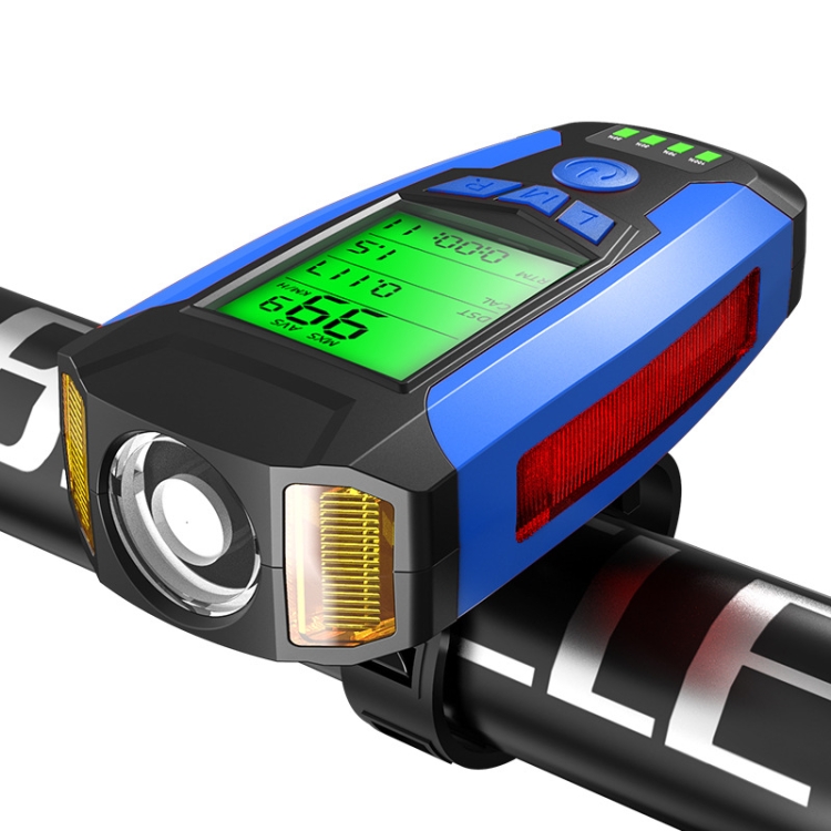 

Front Light (With Fog Light) & Horn & Speedometer Multifunctional Bicycle Mountain Bike Headlight(Code Watch (Blue))