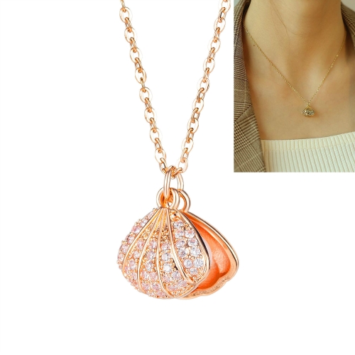 

OPK 003 Diamond Shell Pearl Necklace Fan-shaped Pendant Clavicle Chain(Rose Gold)