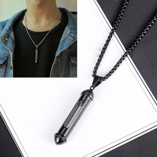 

OPK 1573 Men Classic Cylindrical Openable Perfume Bottle Pendant Necklace, Style:Pendant+Chain, Color:Black