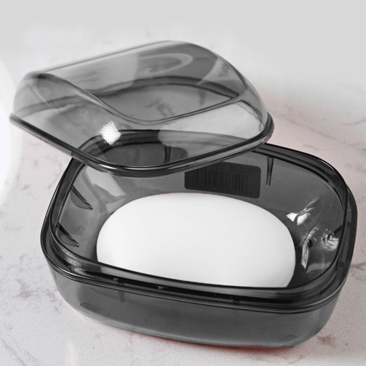 

Bathroom Soap Box Transparent With Lid Drain Seal Travel Portable Double Layer Laundry Soap Box(Gray)