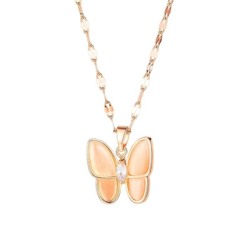

OPK 1685 Diamond Pendant Titanium Steel Butterfly Necklace Clavicle Chain with Jewelry(Rose Gold)