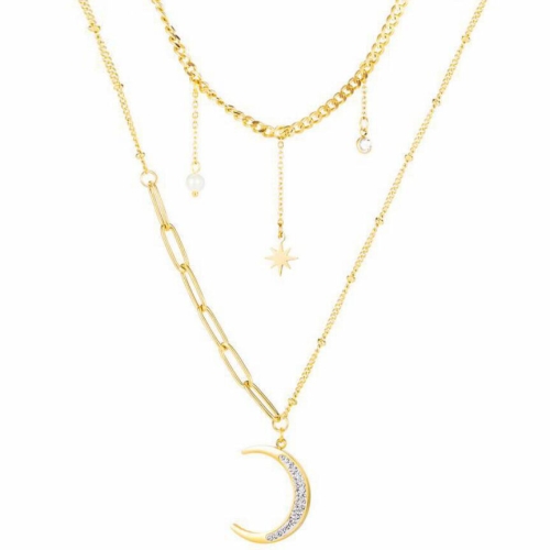 

OPK 1697 Five-pointed Star Moon Diamond Necklace Retro Personality Clavicle Chain