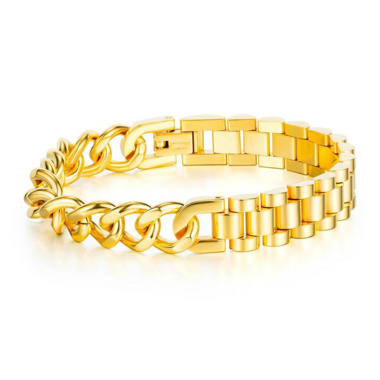 

OPK 1091 Men Titanium Steel Bracelet Motorcycle Chain Bracelets, Color:Gold