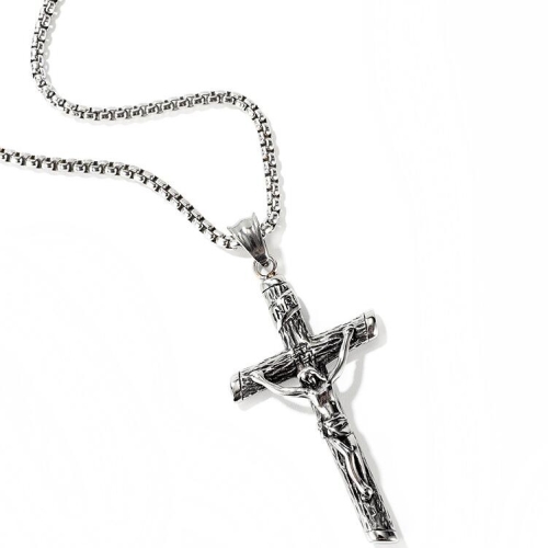 

OPK 1668 Cross Pendant Classic Men Titanium Steel Necklace, Style:Pendant + Chain, Color:True Color