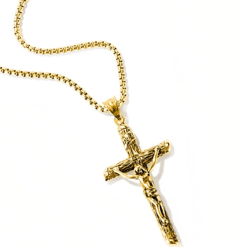 

OPK 1668 Cross Pendant Classic Men Titanium Steel Necklace, Style:Pendant + Chain, Color:Gold