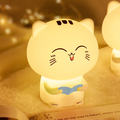 

Creative Cute Cat Silicone Night Light Touch Control USB Charging Bedroom Bedside Desk Lamp with Recording Function(Blue)