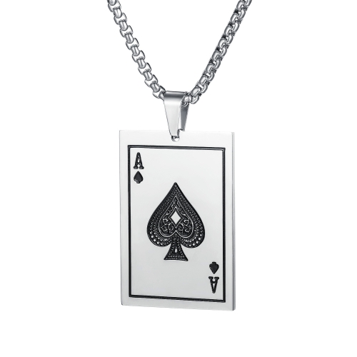 

OPK 1670 All-match Titanium Steel Spade A Playing Card Pendant Personality Men Necklace, Color:True Color Pendant+Chain