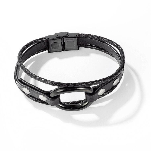 

OPK 1398 Men Ring Titanium Steel Leather Bracelet Retro Multi-layer Woven Wristband, Color:Black