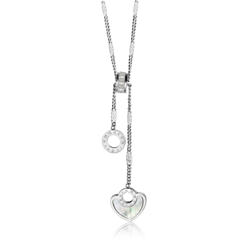 

OPK 1477 Titanium Steel Necklace Heart Shaped White Shell Circle Diamond Clavicle Chain, Color:Steel Color