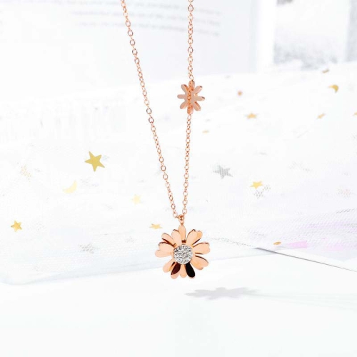 

OPK 1653 Simple Clavicle Chain Small Daisy Titanium Steel Necklace(Rose Gold)