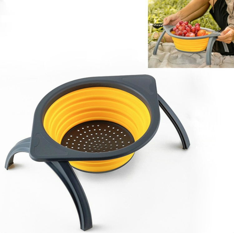 

Kitchen Foldable Filter Water Washing Basket Camping Fruit Basket With Support Frame(Yellow Gray)