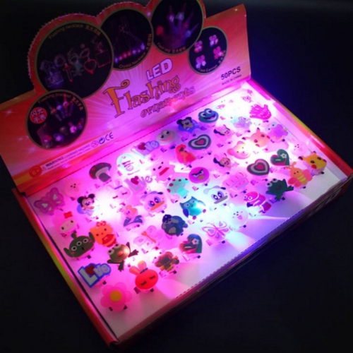 

50 PCS LED Flashing Ring Children Toy Cartoon Soft Rubber Finger Light Flashing Ring, Random Style Delivery