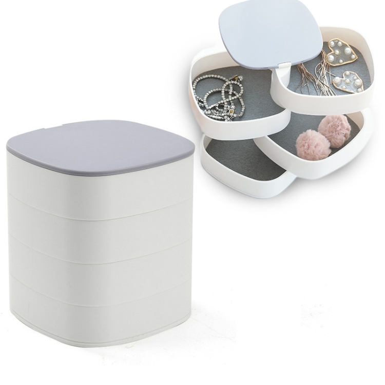 

Desktop Contrast Color Multi-layer Jewelry Box With Mirror Rotating Storage Box(White Gray)