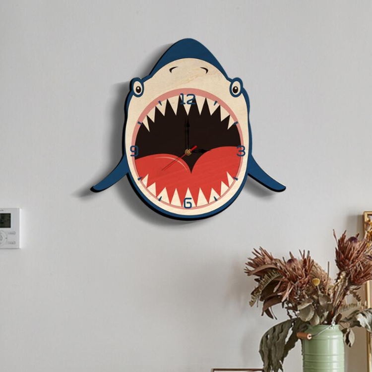 

Cartoon Style Wall Clock Creative Wood Printing Kindergarten Clock(Shark)