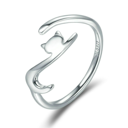 

Naughty Cat Sterling Silver Ring Fashion Open Ring(Silver White)