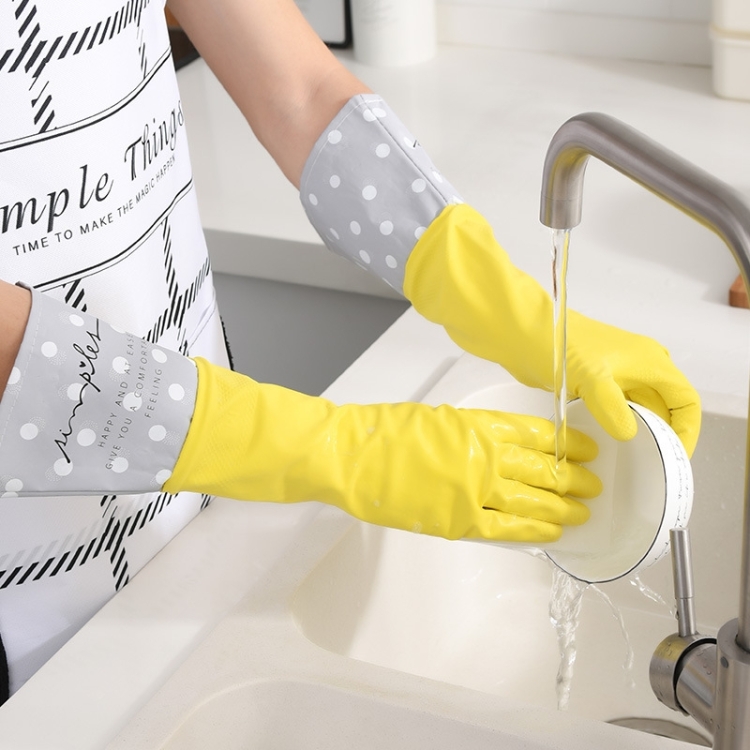 

Housework Cleaning Long Tube Dot Waterproof Rubber Gloves, Size:L(Yellow)