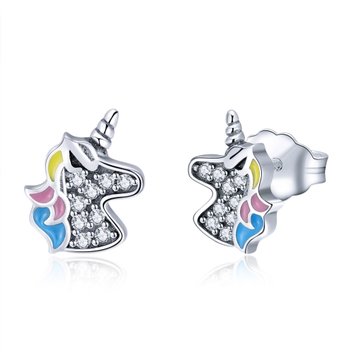 

Sterling Silver Unicorn Earrings Whole Body Silver Hypoallergenic Inlaid Zircon Earrings